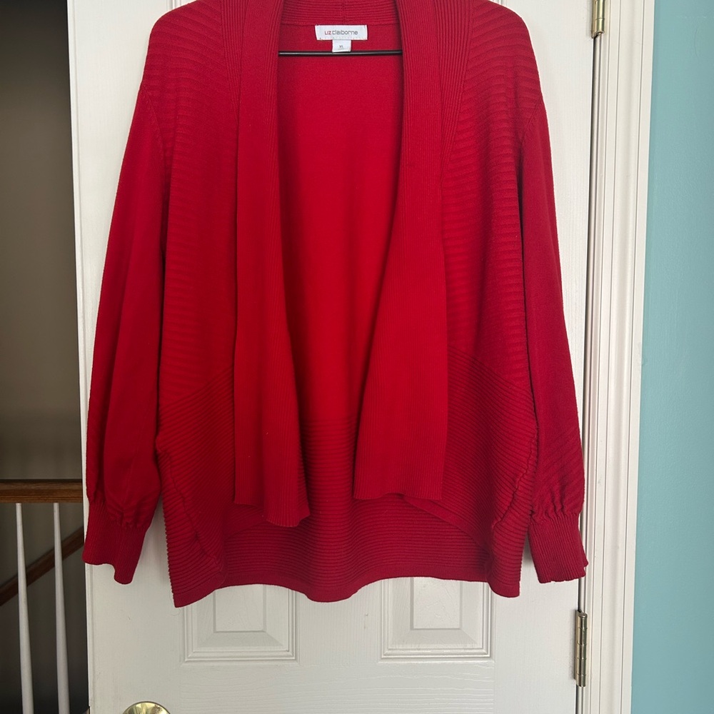 Liz Claiborne Bright Red Open-Front Cardigan